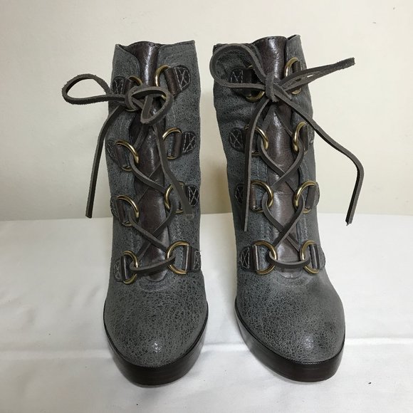 Tory Burch Lawson Platform Stiletto Crackle Suede Lace Up Tie Ankle Boot Sz 8 - Picture 2 of 16